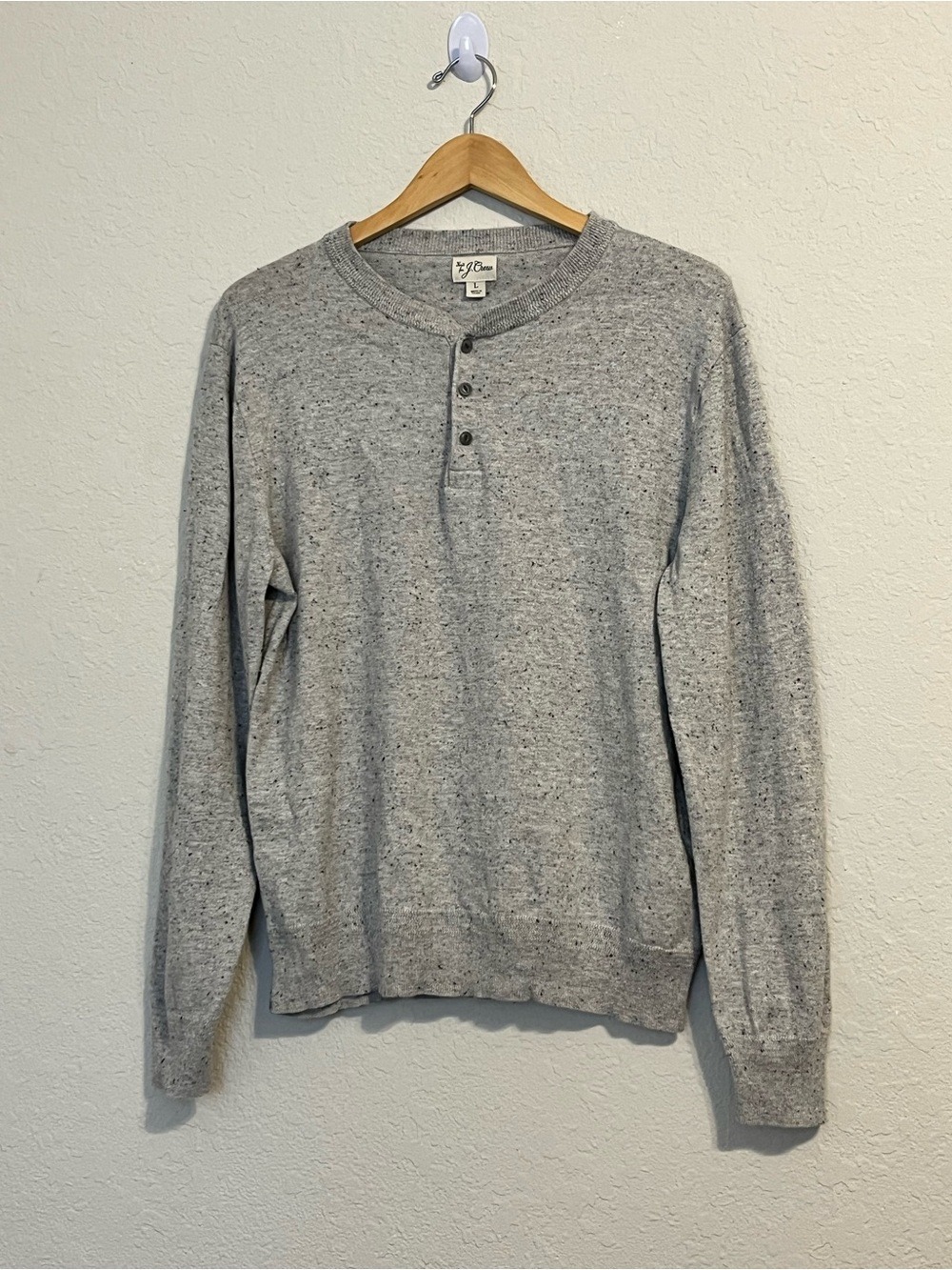 J.Crew Women’s L Gray Flecked Cotton Silk Henley Sweater Speckled Knit J Crew